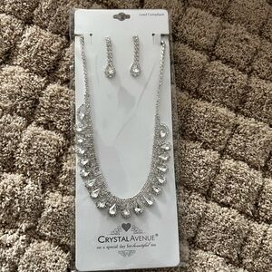 Silver Teardrop Necklace & Earring Set - Clear Crystal